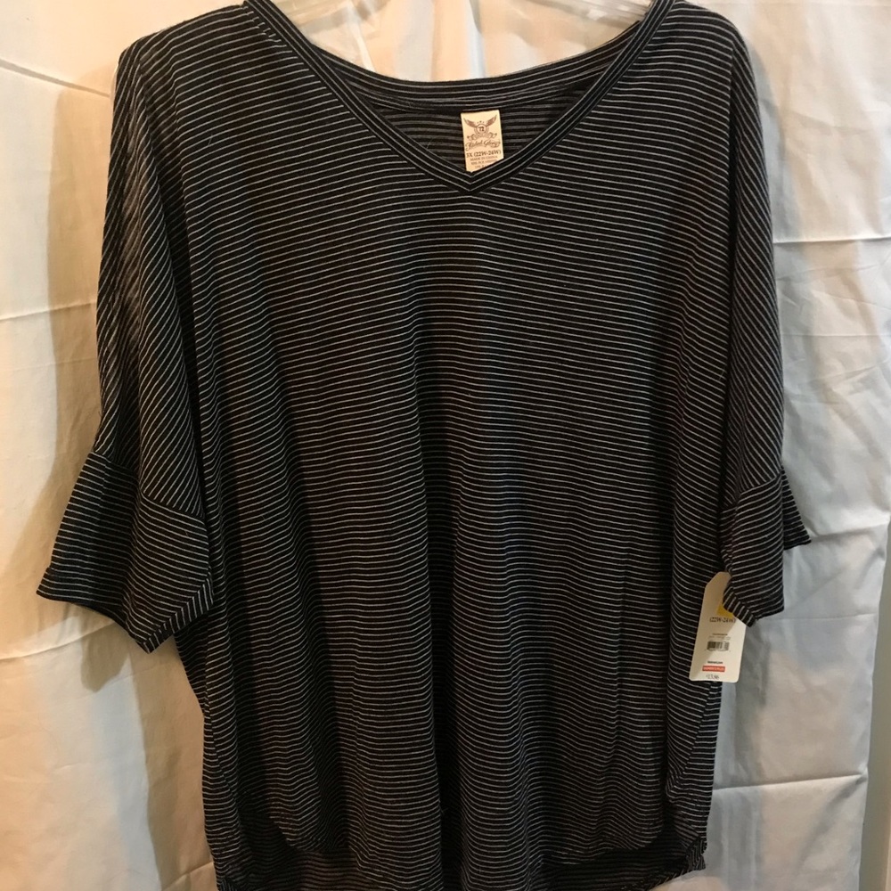Black striped cold shoulder blouse